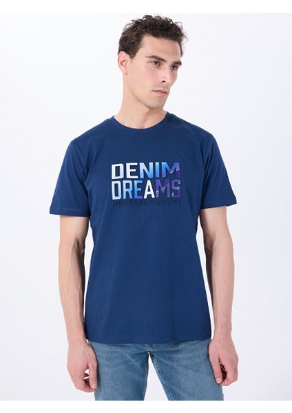 Lacivert Erkek Relaxed Baskılı T-Shirt M5SM-TST1292