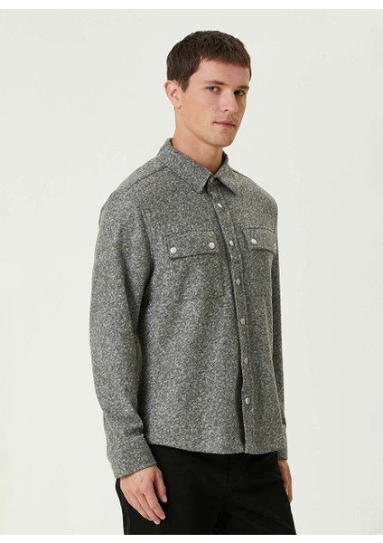 Gri Erkek Gömlek Slim Fit Düz Gömlek 1092014