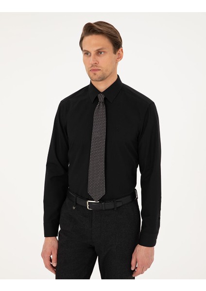 Siyah Regular Fit Uzun Kollu Basic Gömlek