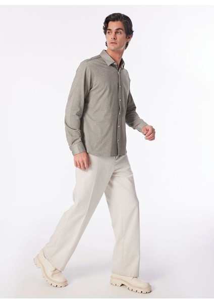 Regular Fit Gömlek Yaka Düz Haki Erkek Gömlek FC4SM-GML 0929