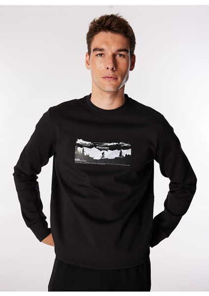 Siyah Erkek Bisiklet Relaxed Baskılı Sweatshirt D4WM-SWT3224