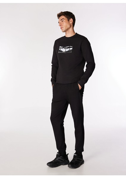 Siyah Erkek Bisiklet Relaxed Baskılı Sweatshirt D4WM-SWT3224