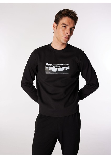 Siyah Erkek Bisiklet Relaxed Baskılı Sweatshirt D4WM-SWT3224