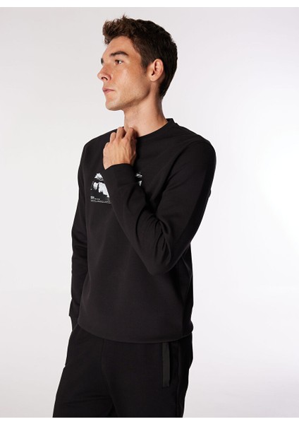 Siyah Erkek Bisiklet Relaxed Baskılı Sweatshirt D4WM-SWT3224