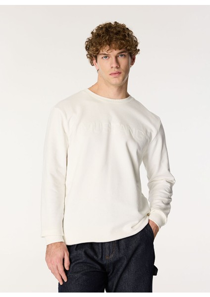 Ekru Erkek Bisiklet Relaxed Baskılı Sweatshirt M4WM-SWT-1819