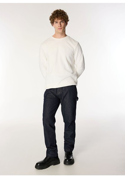Ekru Erkek Bisiklet Relaxed Baskılı Sweatshirt M4WM-SWT-1819