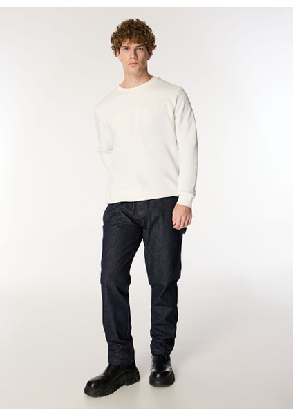 Ekru Erkek Bisiklet Relaxed Baskılı Sweatshirt M4WM-SWT-1819