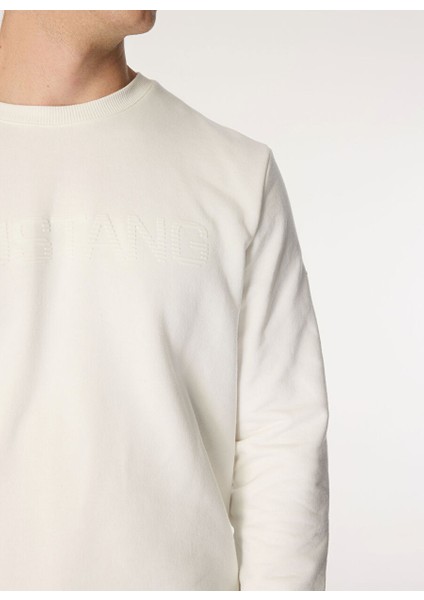 Ekru Erkek Bisiklet Relaxed Baskılı Sweatshirt M4WM-SWT-1819