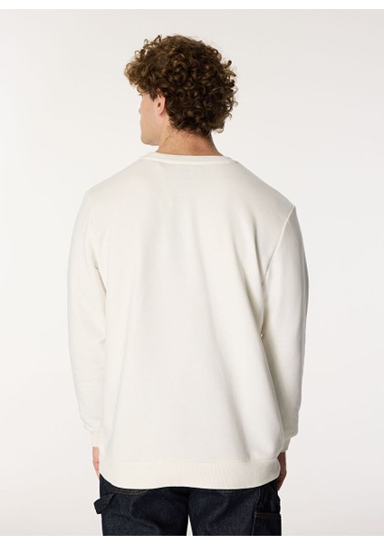 Ekru Erkek Bisiklet Relaxed Baskılı Sweatshirt M4WM-SWT-1819
