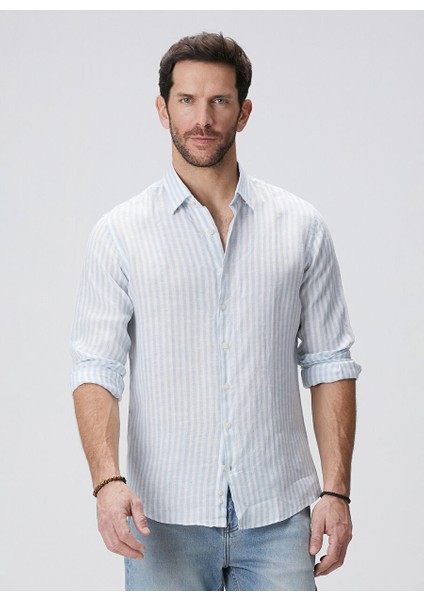 Açık Mavi Erkek Alttan Britli Slim Fit Gömlek 1094177