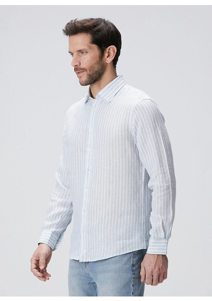 Açık Mavi Erkek Alttan Britli Slim Fit Gömlek 1094177