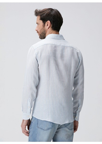 Açık Mavi Erkek Alttan Britli Slim Fit Gömlek 1094177