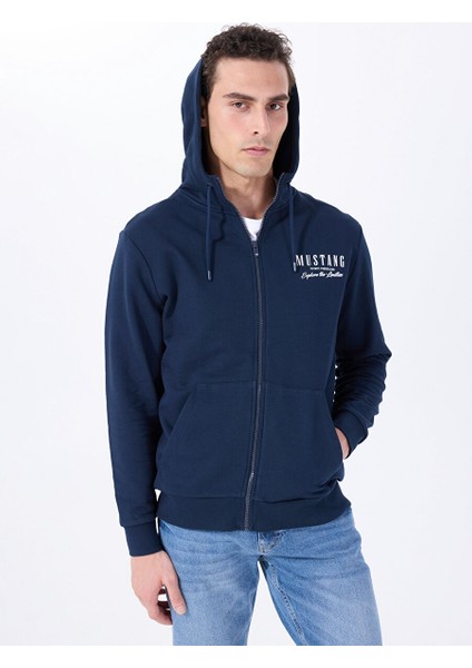 Lacivert Erkek Kapüşon Relaxed Baskılı Sweatshirt M5SM-SWT1085