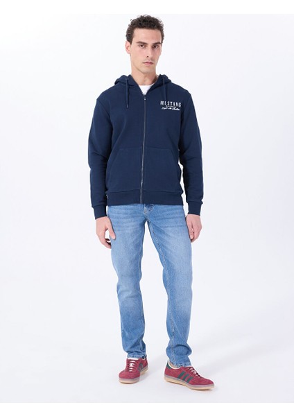 Lacivert Erkek Kapüşon Relaxed Baskılı Sweatshirt M5SM-SWT1085
