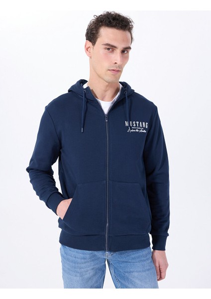 Lacivert Erkek Kapüşon Relaxed Baskılı Sweatshirt M5SM-SWT1085