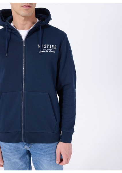 Lacivert Erkek Kapüşon Relaxed Baskılı Sweatshirt M5SM-SWT1085