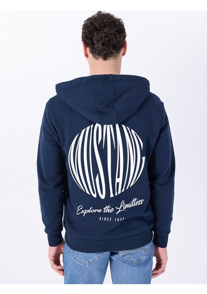 Lacivert Erkek Kapüşon Relaxed Baskılı Sweatshirt M5SM-SWT1085