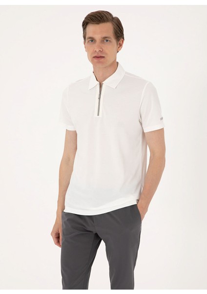 Ekru Erkek Slim Fit Polo T-Shirt Feel