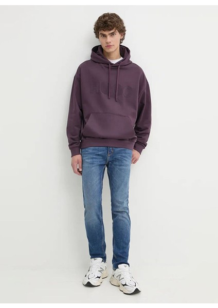 Mor Erkek Kapüşon Oversize Düz Sweatshirt 50529090_DITCHLE