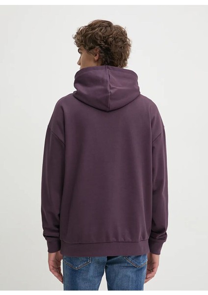 Mor Erkek Kapüşon Oversize Düz Sweatshirt 50529090_DITCHLE