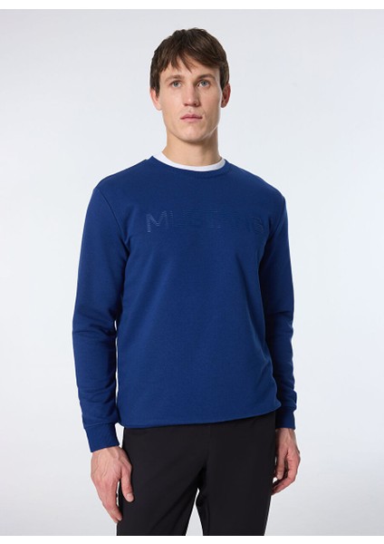 Lacivert Erkek Bisiklet Relaxed Baskılı Sweatshirt M4WM-SWT-1819