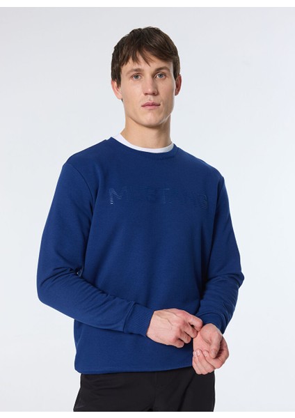 Lacivert Erkek Bisiklet Relaxed Baskılı Sweatshirt M4WM-SWT-1819