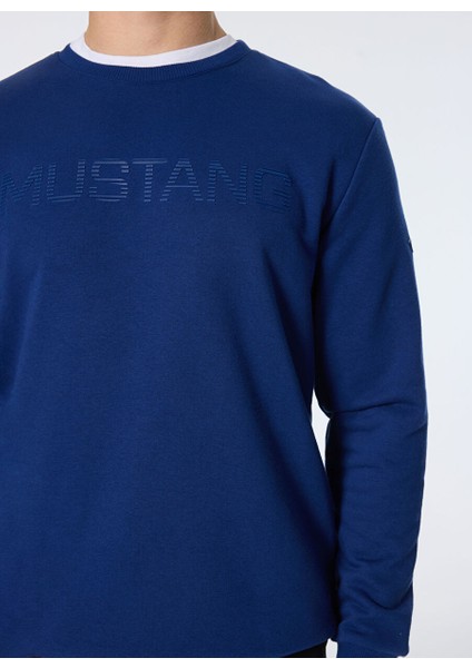 Lacivert Erkek Bisiklet Relaxed Baskılı Sweatshirt M4WM-SWT-1819