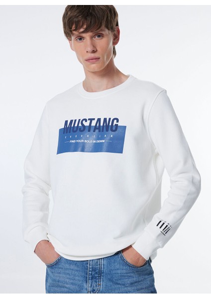 Ekru Erkek Bisiklet Relaxed Baskılı Sweatshirt M4WM-SWT-1535
