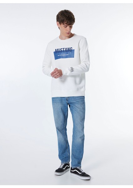 Ekru Erkek Bisiklet Relaxed Baskılı Sweatshirt M4WM-SWT-1535