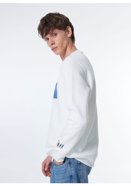 Ekru Erkek Bisiklet Relaxed Baskılı Sweatshirt M4WM-SWT-1535