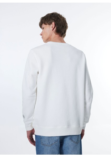 Ekru Erkek Bisiklet Relaxed Baskılı Sweatshirt M4WM-SWT-1535