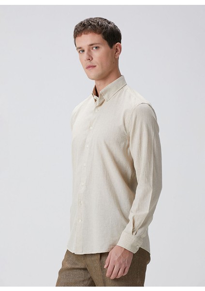 Kahverengi Erkek Alttan Britli Slim Fit Gömlek 1094110