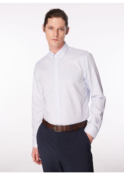 Mavi Erkek Düğmeli Basic Ekose Non Iron Gömlek F4SM-GML 0227