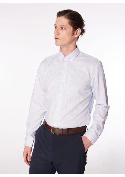Mavi Erkek Düğmeli Basic Ekose Non Iron Gömlek F4SM-GML 0227