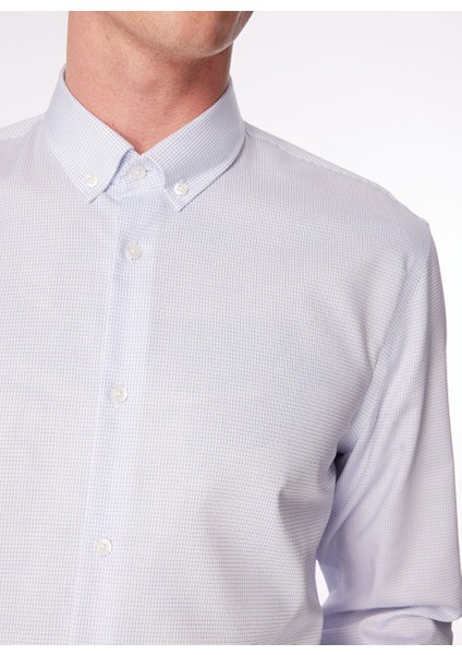 Mavi Erkek Düğmeli Basic Ekose Non Iron Gömlek F4SM-GML 0227