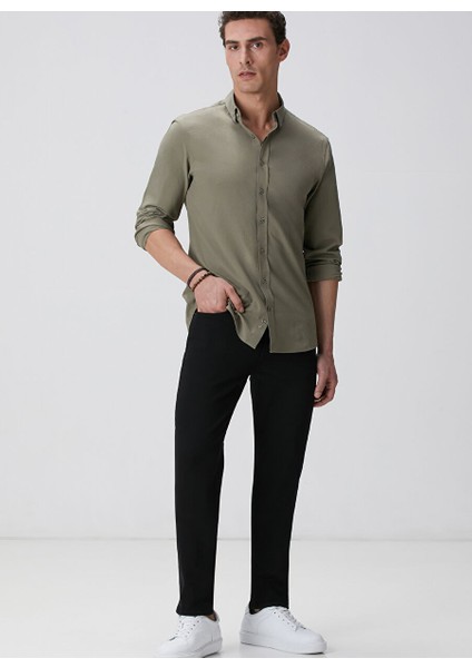 Haki Erkek Alttan Britli Slim Fit Gömlek 1094104