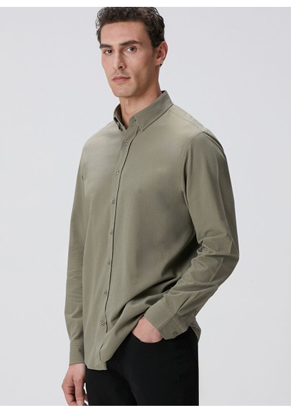 Haki Erkek Alttan Britli Slim Fit Gömlek 1094104