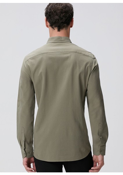 Haki Erkek Alttan Britli Slim Fit Gömlek 1094104