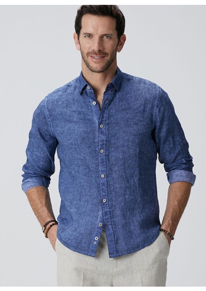 Lacivert Erkek Alttan Britli Slim Fit Gömlek 1094178