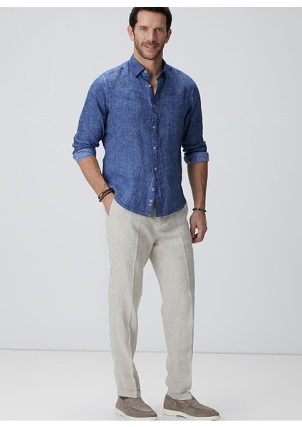 Lacivert Erkek Alttan Britli Slim Fit Gömlek 1094178