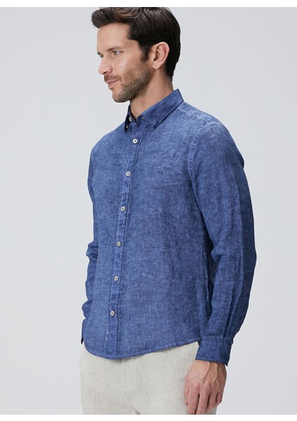 Lacivert Erkek Alttan Britli Slim Fit Gömlek 1094178