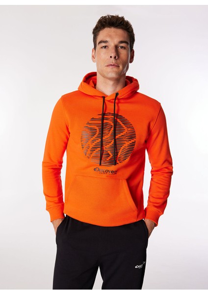 Turuncu Erkek Kapüşon Relaxed Baskılı Sweatshirt D4WM-SWT3329
