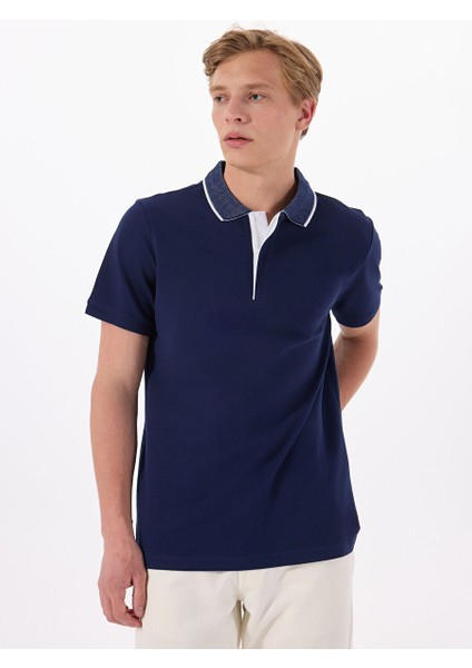 Lacivert Erkek Relaxed Baskılı Polo T-Shirt M5SM-TST1336