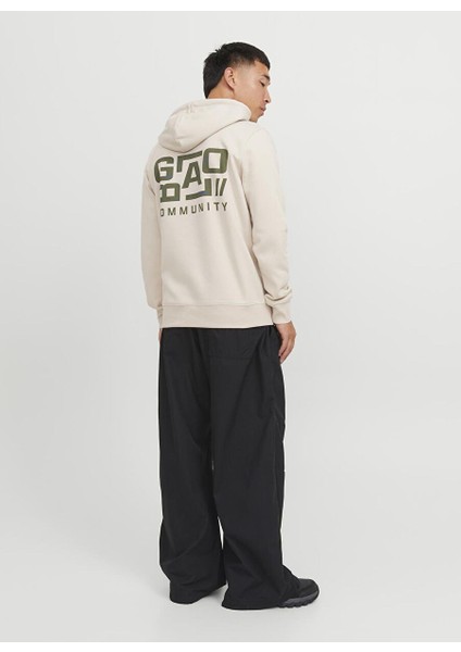 Kapüşon Yaka Krem Erkek Sweatshırt 12242225_JCOWAFFLE Backprınt Sweat