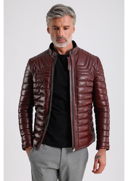 James Erkek Bordo Şişme Deri Mont