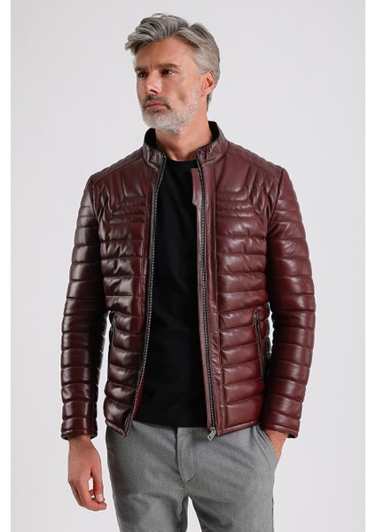 James Erkek Bordo Şişme Deri Mont
