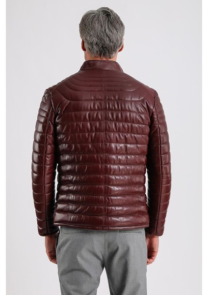 James Erkek Bordo Şişme Deri Mont