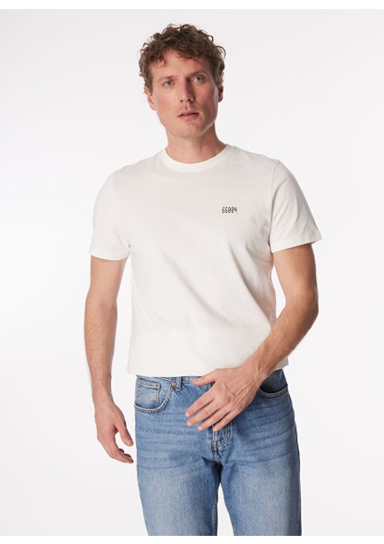 Kırık Beyaz Erkek Bisiklet Yaka Basic Baskılı T-Shirt F4SM-TST 0202