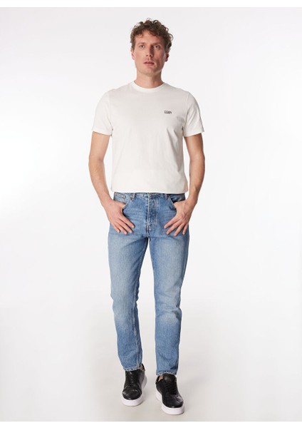 Kırık Beyaz Erkek Bisiklet Yaka Basic Baskılı T-Shirt F4SM-TST 0202 modelleri