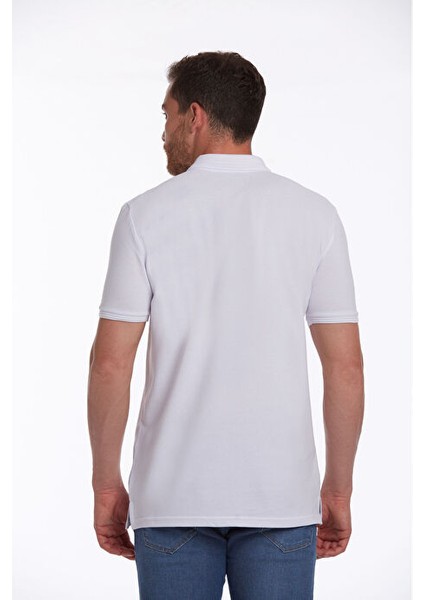 Beyaz Regular Fit Düz 100% Pamuklu Polo Yaka Tişört